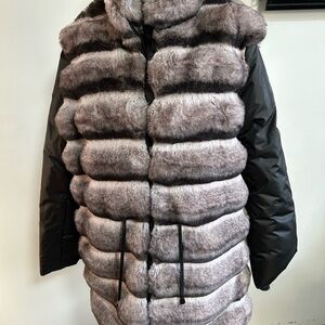 Women's Black and Gray Rex chinchilla rabbit Fur Jean Jacket reversible